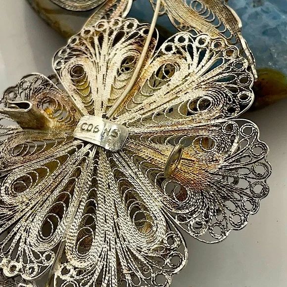 Vtg. (1960’s) Sterling Silver Flower Broach With Plant Leaves - Picture 6 of 8